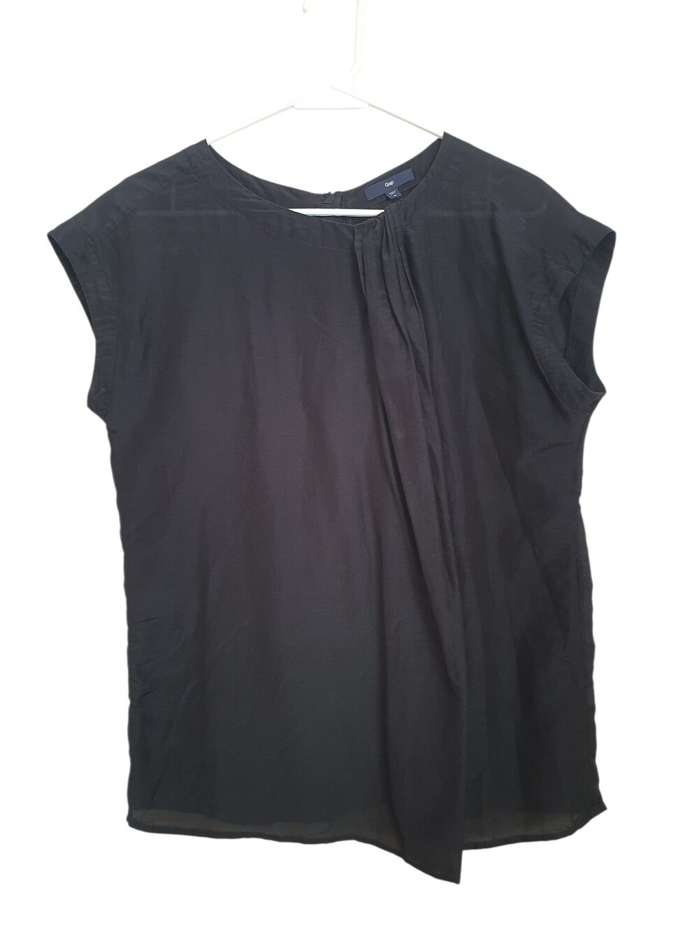 Gap Women's Blouse Cotton Silk Black Cap Sleeve Pleated Front Detail Size M